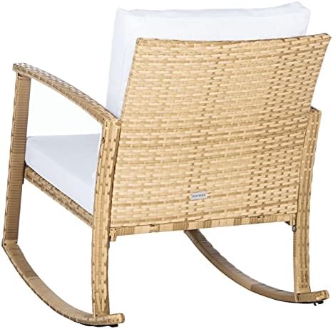 SAFAVIEH Outdoor Daire Wicker Rocking Chair, 14.4" Natural/White PAT7721D