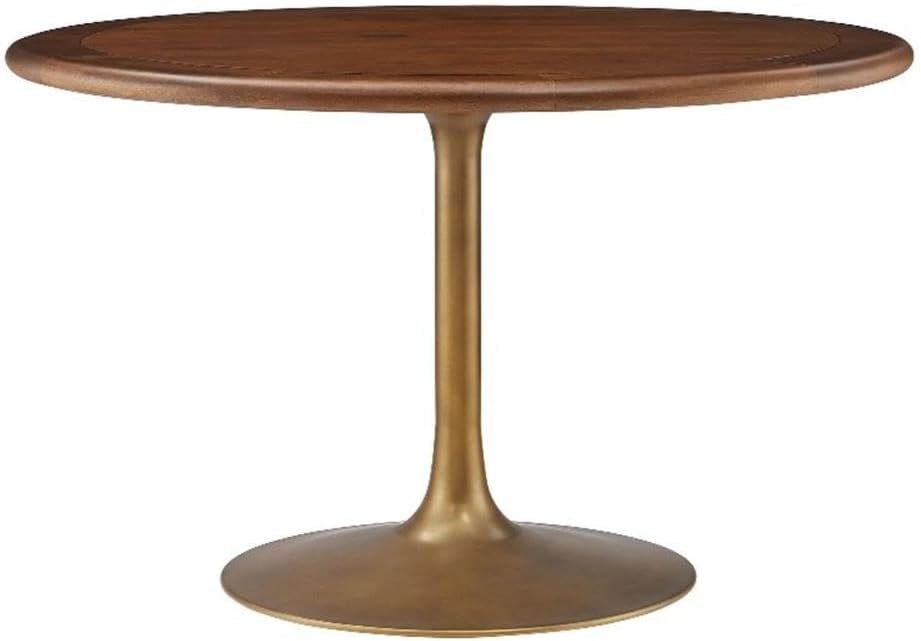 Modway Lippa 48 Inch Round Wood Dining Table with Metal Pedestal in Brass Wal...