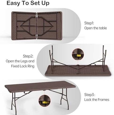 VSOAEIL 6 Foot Folding Table, 6 FT Foldable Plastic Table Heavy Duty HDPE