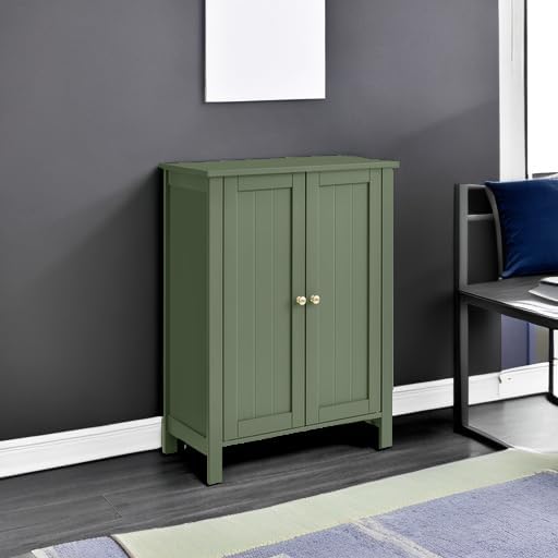VASAGLE Bathroom Floor Storage Cabinet, 2 Adjustable Shelves, Forest Green