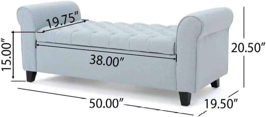 Elegant Fabric Storage Ottoman Bench with Button-Tufted Diamond Stitching and Rolled Arms for Living Room or Bedroom (Wheat + Fabric)