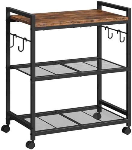 CHOEZON 3-Tier Rolling Bar Cart, Vintage Metal Kitchen Cart with Wheels, Mobi...