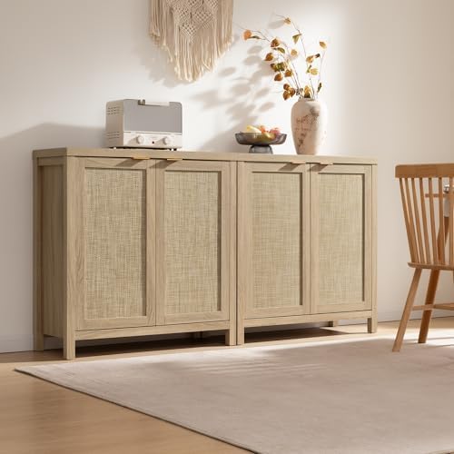 SICOTAS Rattan Cabinets, Sideboard Buffet Cabinet Credenza with Storage