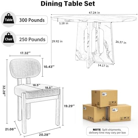 Modern 5-Piece Dining Table Set with 4 Chairs,Oak Round MDF Dining Table, Bei...
