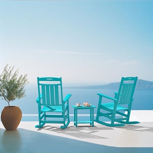 Plawdlik Oversized HDPE Outdoor Rocking Chair Set of 2, All-Weather, Aruba | ...