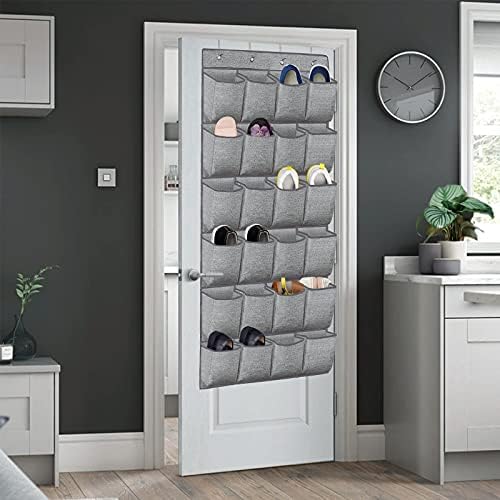 Over the Door Shoe Organizer,Hanging Shoe Rack Storage Holder with 24 Extra Large Fabric Pockets for Closet,Men Sneakers,Women High Heeled Shoes,Slippers,Grey 61.4''x22''