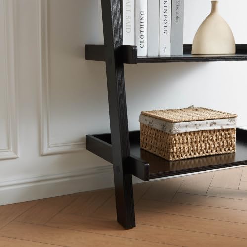 Ladder Bookshelf, Black 5-Tier Freestanding Black Display Storage Rack | Open Back Slim Storage Shelving, Versatile Leaning Furniture for Living Room, Entryway, Bedroom and Indoor Display Nooks