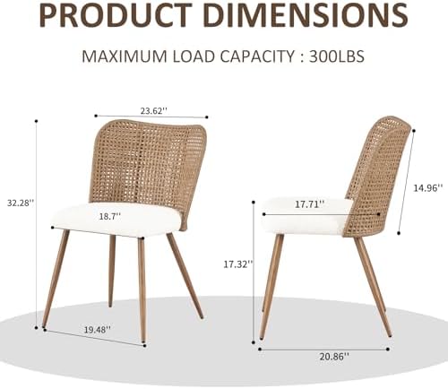Rattan Dining Chairs Set of 4,Modern Upholstered Kitchen Room Chairs,Accent D...