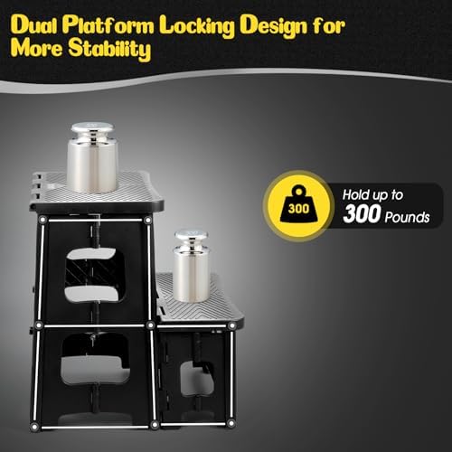 2 Step Stool Foldable for Adults, Plastic Folding Step Stool, Black