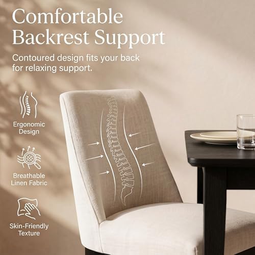 HNY Beige Linen Dining Chairs Set of 6, Soft Upholstered Dining Room Chairs |...