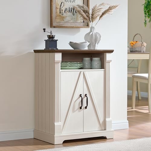 BuildHom 24" Farmhouse Storage Cabinet with Barn Doors, Coffee Bar Cabinet