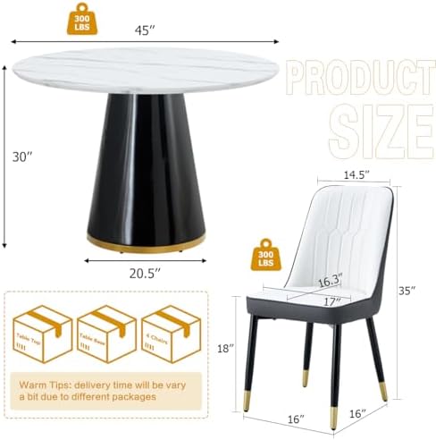 Round Dining Table Set for 4, Modern 45'' Small Dining Table for Kitc...