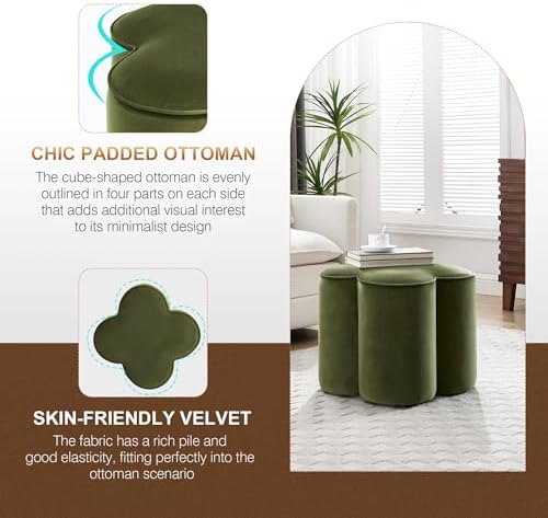 Zesthouse Flower Pouf Ottoman Foot Rest, Velvet Fabric Poofy Ottoman Stool | ...