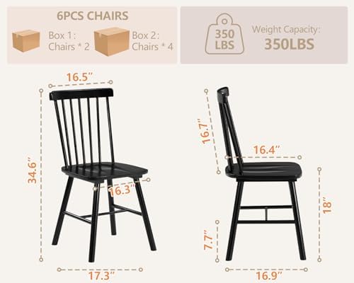 PrimeZone Windsor Dining Chairs Set of 6 with Spindle Back, Black