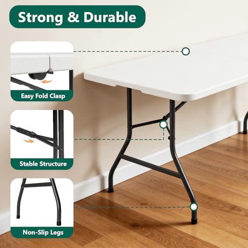 Folding Table 1 Pack, 6FT Folding Table Portable with Built-in Handle, Heavy ...
