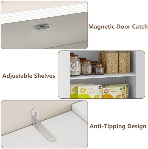BORNOON Pantry Organizers and Storage Cabinet, 71” Barn Door White Kitchen Ca...