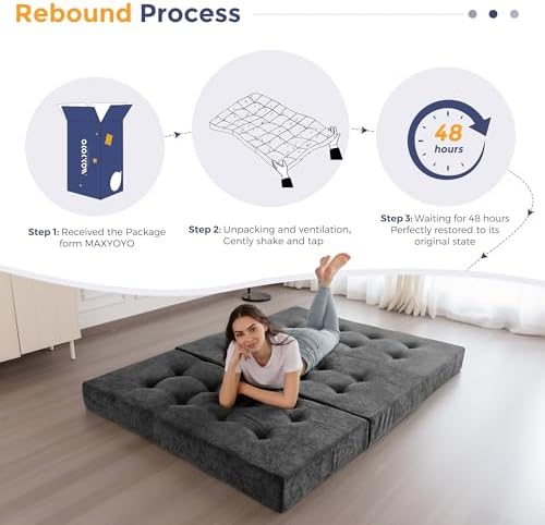 MAXYOYO 6" Folding Sofa Bed for Floor, Tufted Tri-Fold Floor Mattress | ...