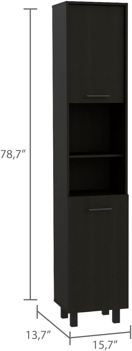 2-Door Pantry Cabinet, with Two 2-Cabinet Spaces and Two Open Shelves