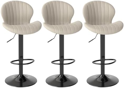 Youhauchair Velvet Fabric Counter Height Bar Stools Set of 3, Beige | Modern,...