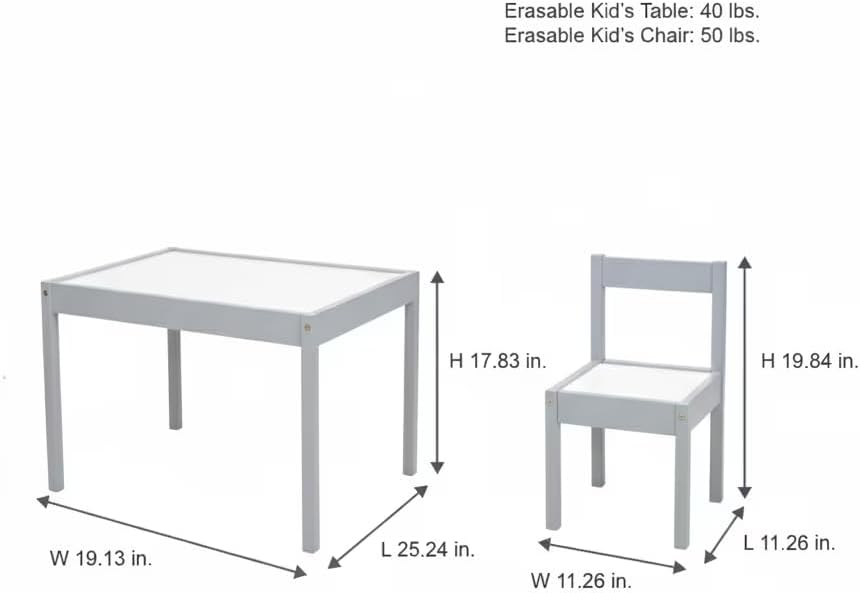 3-Piece Dry Erase Activity Table and Chair Set for Learning, Drawing & Cr...