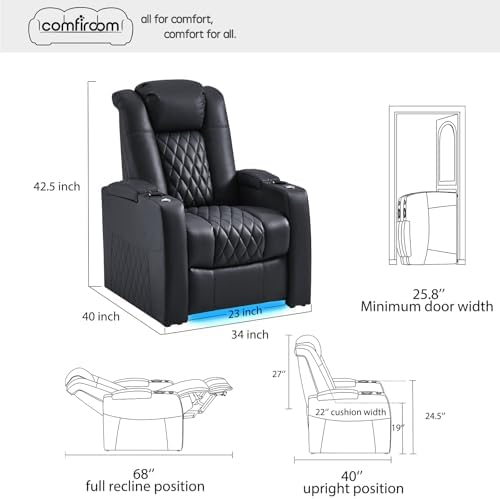 comfiroom Top-Grain Leather Home Theater Seating, Dual-Motor Power Recliner |...