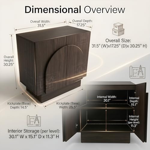 Ya-Home Walnut Sideboard Buffet Cabinet with Storage, 31.5” Modern Sideboard ...
