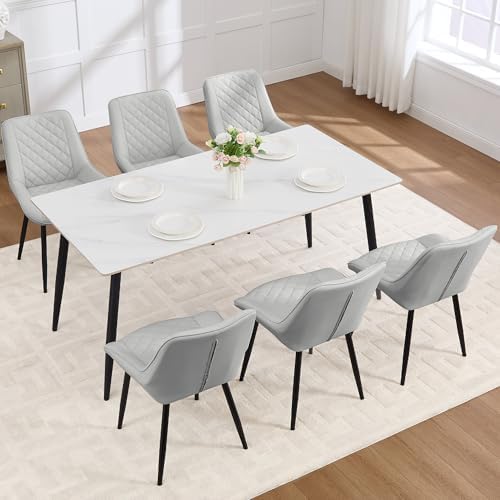 Dining Chair Set of 6, Modern Dining Chairs with Thick Cushions, Faux Leather...