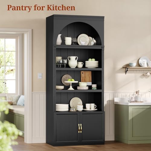81.2"Tall Arched Cabinet,Bookcase with storage,Mid-Century Modern 6-Tier...