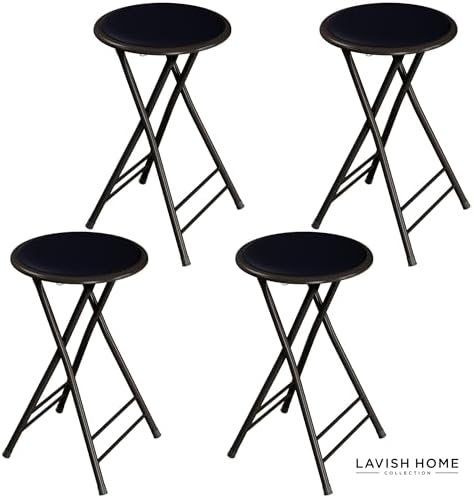 Lavish Home Folding Stool with Padded Backless Seat Set of 4, Black, 24”
