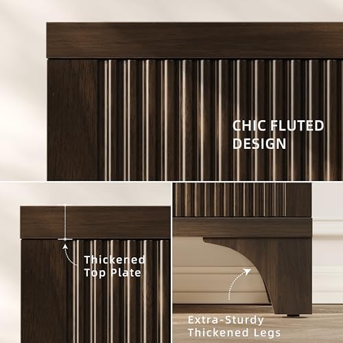 Mid Century Modern Fluted Buffet Cabinet with Storage, Accent Sideboard and C...