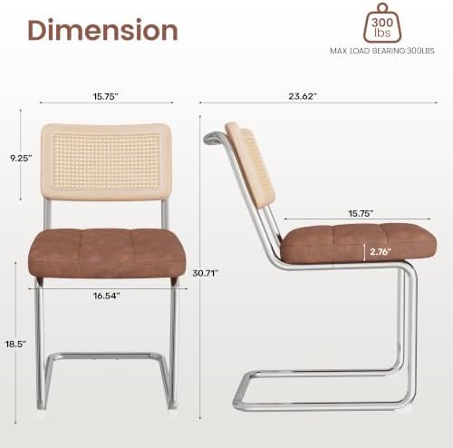 Rattan Dining Chairs, Faux Leather Dining Chairs Set of 2, Brown