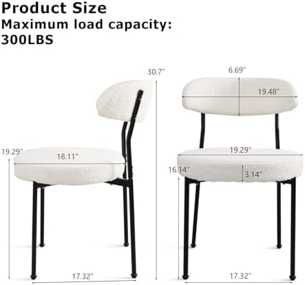 Dining Table and Dining Chair Set 23.6" White Round Table&2 Boucle U...