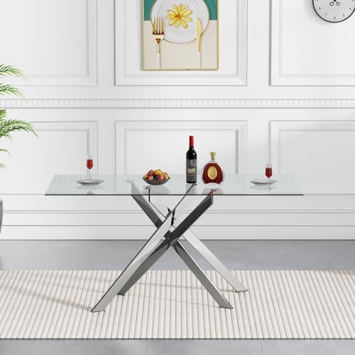 5 Piece Glass Dining Table Set Modern Glass Dining Table Set for 4, 51" ...