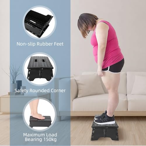 Folding Step Stool Step Stool Holds Up to 300 lb Plastic Foldable Step Stools...