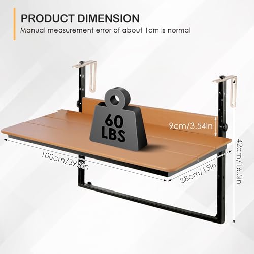 HDPE 39.3" Outdoor Folding Balcony Bar Table for Railings, Teak