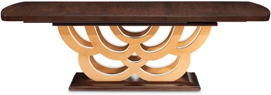 Michael Amini Brown Rectangular Pedestal Dining Table Solid and Manufactured ...