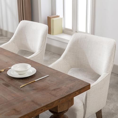 Dining Chairs Set of 6 Linen Upholstered Accent Kitchen Chair with Hollow Bac...