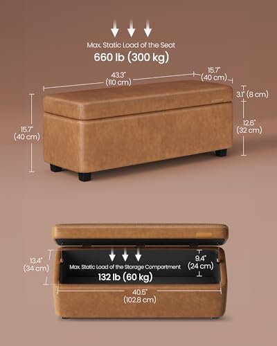 VASAGLE Storage Ottoman Bench with Stitching, PU Leather, Entryway Bedroom | ...