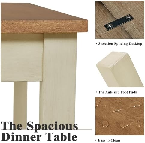 LUXOAK 7-Piece Farmhouse Kitchen Table and Chairs Set for 6, Rustic Cream