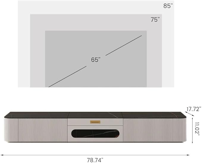 POVISON Fully-Assembled Modern Low Profile TV Stand with Ultra-Short Throw Projector Platform, Sintered Stone Entertainment Center with Storage, Wood TV Console, Media Console for Living Room