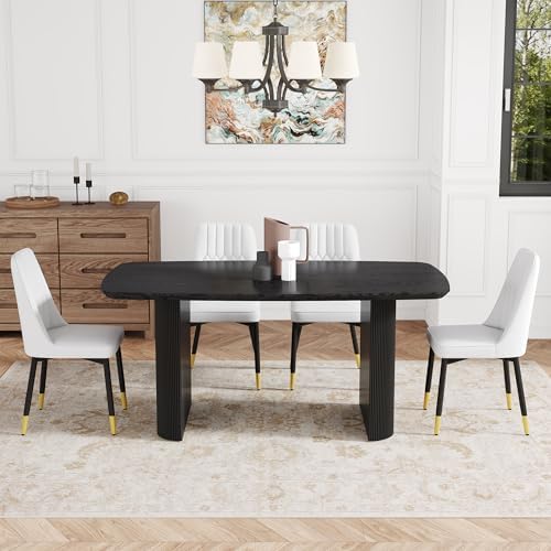 Ebullient Modern Dining Table Set for 4, 67'' Black Oval Dining Table Set with 4 Metal Chairs, 3.5'' Thick Wood-Grain Top and Matte Black Wood Base, Space-Saving 5 Piece Kitchen Table Set