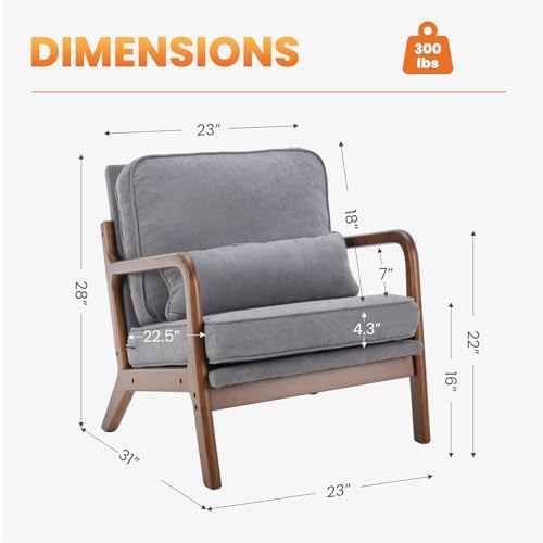 DUMOS Mid Century Modern Accent Chair, 16'' Seat Height Cozy Lounge C...