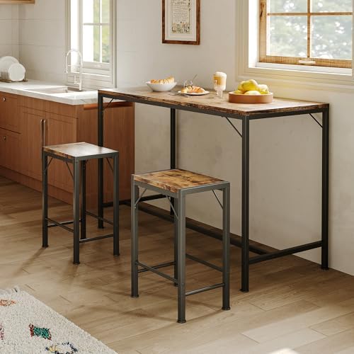 Homeiju Bar Table and Chairs Set, Dining Table with 2 Stools | Space-Saving P...