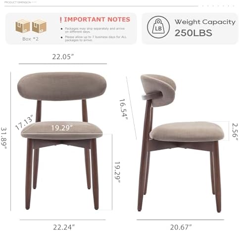 COLAMY Wooden Dining Chairs Set of 4, Upholstered Kitchen Side Chair, Camel