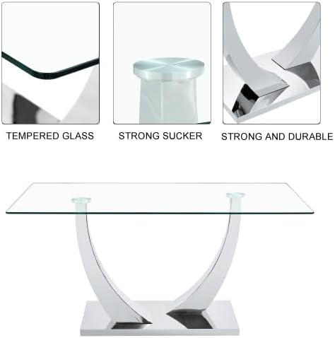 Modern Silver Dining Table, 63" Dining Room Table for 4-6 with Heavy Dut...