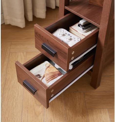 Farmhouse Nightstand with Charging Station, 18'' Wooden Bedside Table...