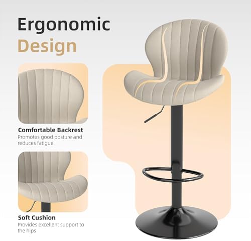 Youhauchair Velvet Fabric Counter Height Bar Stools Set of 3, Beige | Modern,...