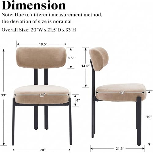 Ya-Home Modern Dining Chairs Set of 2, Chenille Kitchen Chairs, Khaki | Curve...