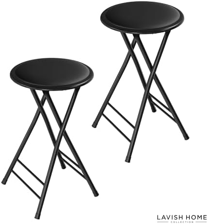 Lavish Home Folding Stool with Padded Backless Seat Set of 2, Black, 24”