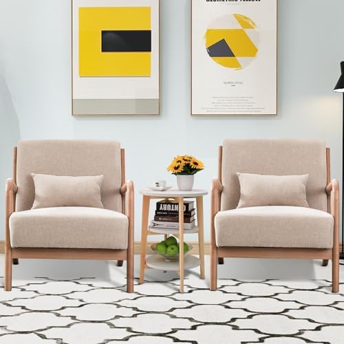 INZOY Mid-Century Modern Accent Chair Set of 2, Upholstered Living Room Chair...